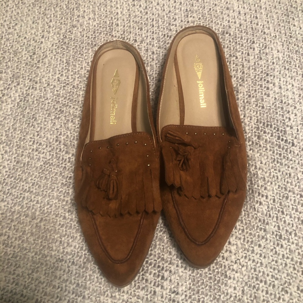 Tan slip on shoes